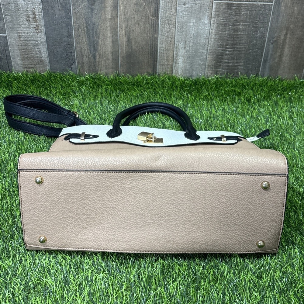 Women's Colorblock Satchel Handbag Top Handle Crossbody Gold Tone Lock Purse - Picture 9 of 9